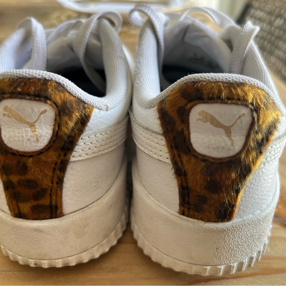 Puma Women’s White Sneakers with Leopard Print 6.5